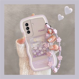 เคสโทรศัพท์มือถือ ซิลิโคน ลายภาพวาดสีน้ํามัน รูปดอกไม้ พร้อมสายคล้องมือ สําหรับ Samsung s22+ s21fe s20+plus