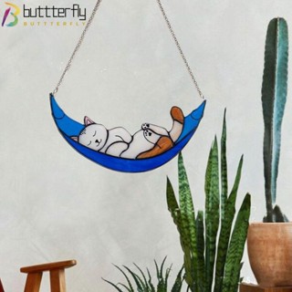 Buttterfly จี้อะคริลิค รูปแมว ดวงจันทร์ สีฟ้า ขนาด 7.87*4.72 นิ้ว สําหรับตกแต่งบ้าน หน้าต่าง ห้องนั่งเล่น