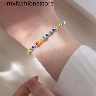 Mxfashione สร้อยข้อมือ ประดับลูกปัด ลายหน้ายิ้ม สีรุ้ง เหมาะกับของขวัญวันเกิด สําหรับคู่รัก