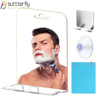 Buttterfly กระจกอาบน้ํา อะคริลิค ไม่ต้องเจาะ พร้อมที่จับมีดโกน ป้องกันหมอก ถอดออกได้ สําหรับห้องน้ํา