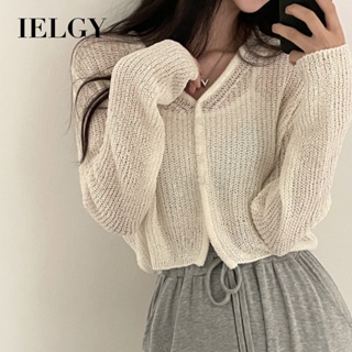 Ielgy เสื้อคาร์ดิแกนถัก แบบบาง ดีไซน์ใหม่ ฤดูใบไม้ร่วง สําหรับผู้หญิง