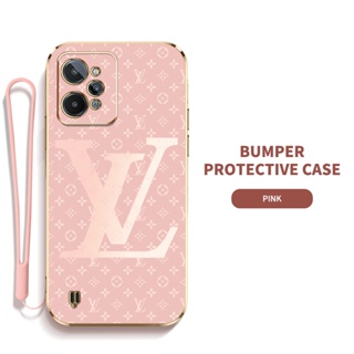 LV Ybd เคสโทรศัพท์มือถือ ซิลิกาเจล พร้อมสายคล้อง ป้องกันเลนส์ สําหรับ OPPO Realme C31 C35 4G Realme Narzo 50A prime 4G