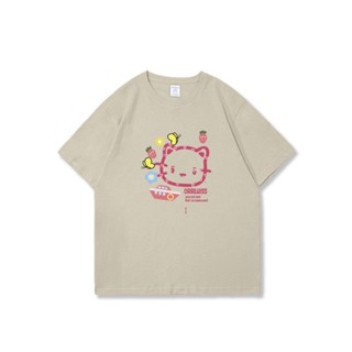 chic Sanrio Hello Kitty เสื้อยืดแขนสั้นสร้างสรรค์สไตล์ขี้เกียจเทรนด์แฟชั่นเสื้อยืดผู้หญิงผ้าฝ้ายแท้ ผ้าฝ้ายแท้