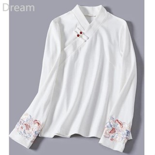 Chinese style embroidered top womens retro improved Han clothing womens daily collar base shirt