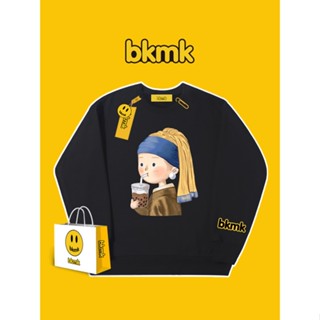 Bkmk เสื้อกันหนาว คอกลม ผ้าฝ้าย ทรงหลวม ลายภาพวาดสีน้ํามัน สไตล์อเมริกัน ย้อนยุค ฤดูใบไม้ร่วง สําหรับผู้ชาย