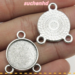 Suchenhd จี้ถาดเปล่า ทรงกลม สีเงิน 3 ห่วง 10 มม. สําหรับทําเครื่องประดับ สร้อยคอ งานฝีมือ 100 ชิ้น