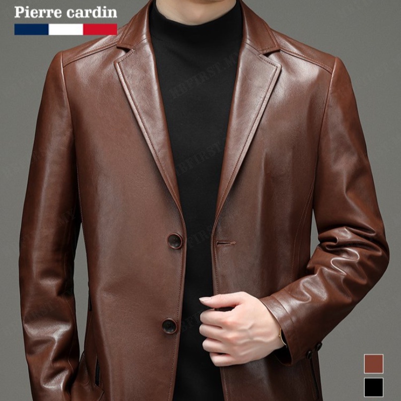 ใหม่เสื้อแจ็คเก็ตหนังผู้ชาย Stylish พร้อมปกสูทหนังแกะ