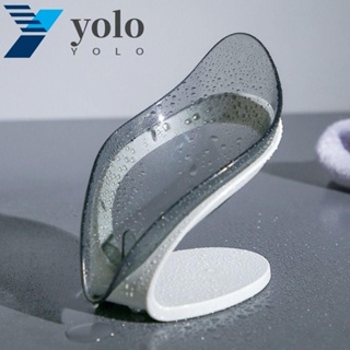 Yolo ที่วางสบู่ พลาสติกโปร่งแสง รูปใบไม้ กันลื่น พร้อมถ้วยดูด ระบายน้ํา สําหรับครัวเรือน