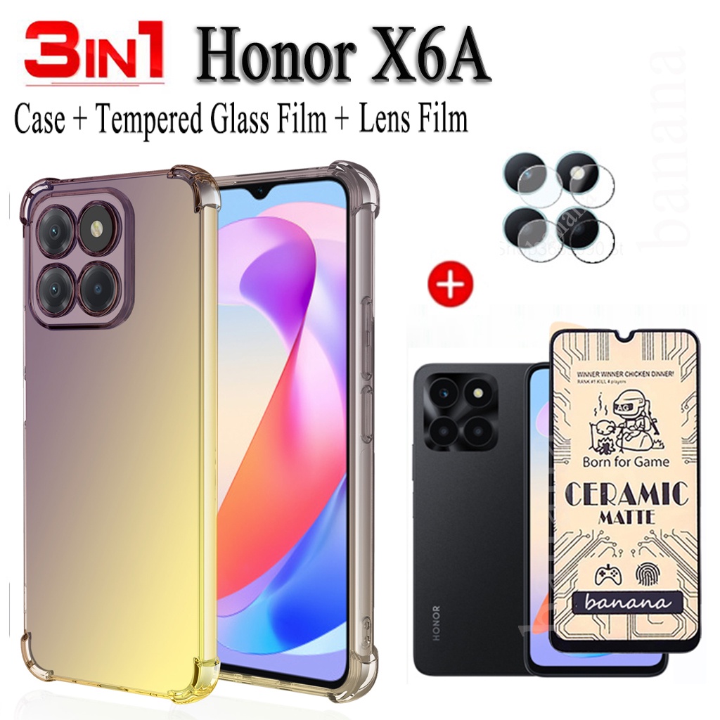 3 IN 1 Honor X6A เคสโทรศัพท์กันกระแทกสําหรับ Honor X7A X8A ฟิล์มกระจกนิรภัย + ฟิล์มเลนส์