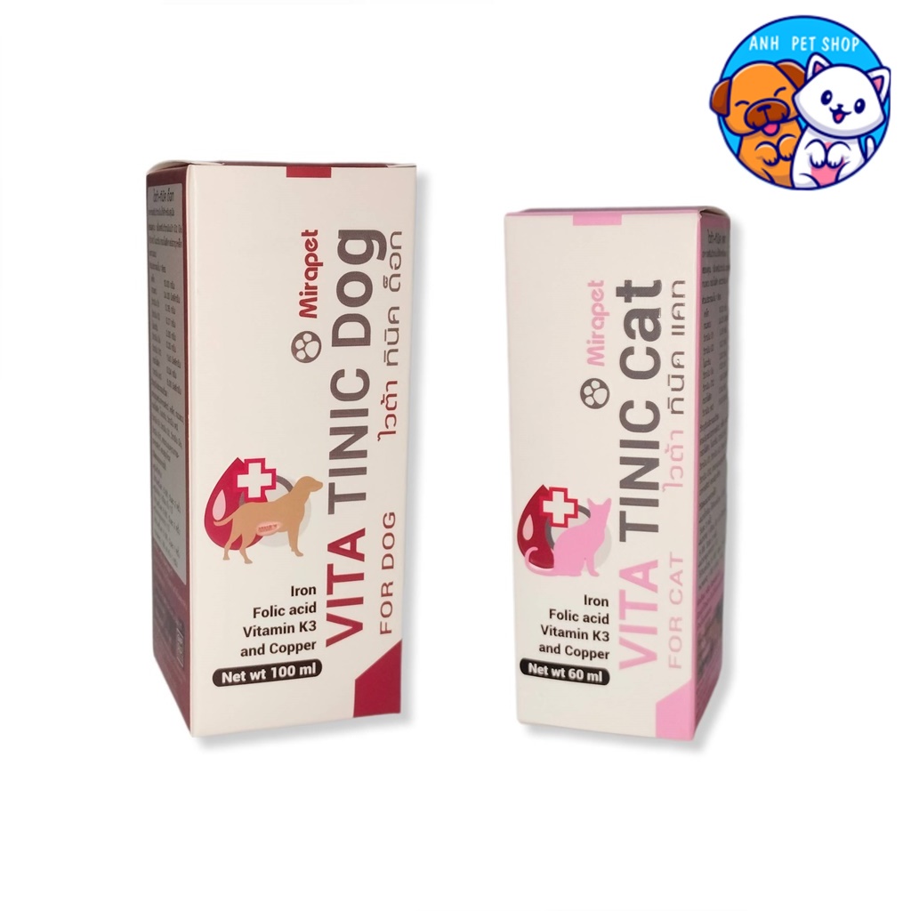 VITA TINIC อาหารเสริมวิตามิน ธาตุเหล็ก ทองแดง สำหรับสัตว์เลี้ยง 60 - 100 ML.