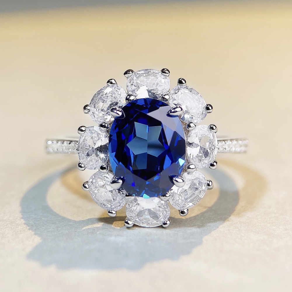 คาร์บอนสูง 3CT 7*9 มม.Gorgeous Oval Sapphire Paparache Fanta Ruby Paraiba Vintage แหวน S925 เงินสเตอร์ลิงสําหรับหมั้นงานแต่งงานของขวัญวันเกิด