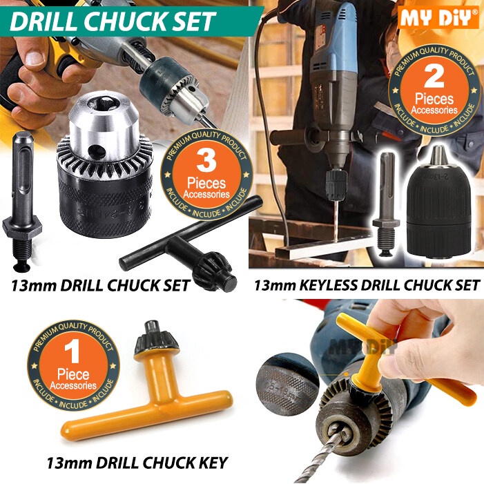 MYDIYSDNBHD - 3PCS 13MM DRILL CHUCK SET / 2PCS 12MM KEYLESS DRILL CHUCK SET / 1 PCS 13MM DRILL CHUCK
