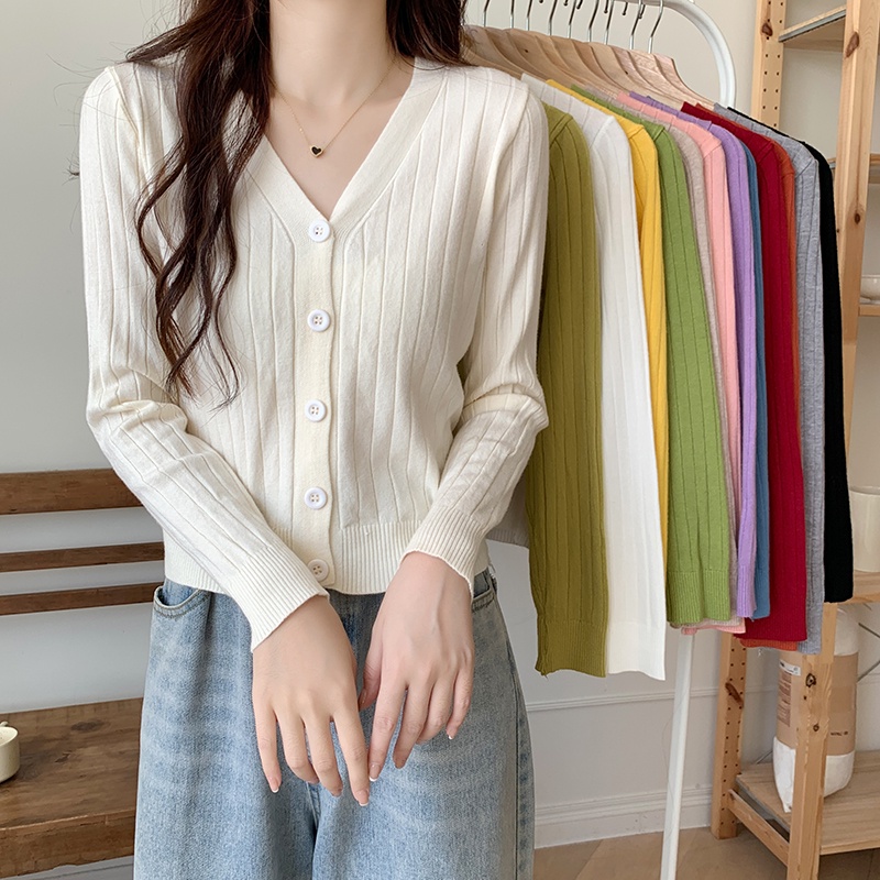 Xiao เสื้อแจ็กเก็ตคาร์ดิแกน คอวี แขนยาว ผ้าถัก ทรงสลิม ฤดูใบไม้ร่วง สําหรับผู้หญิง STB4