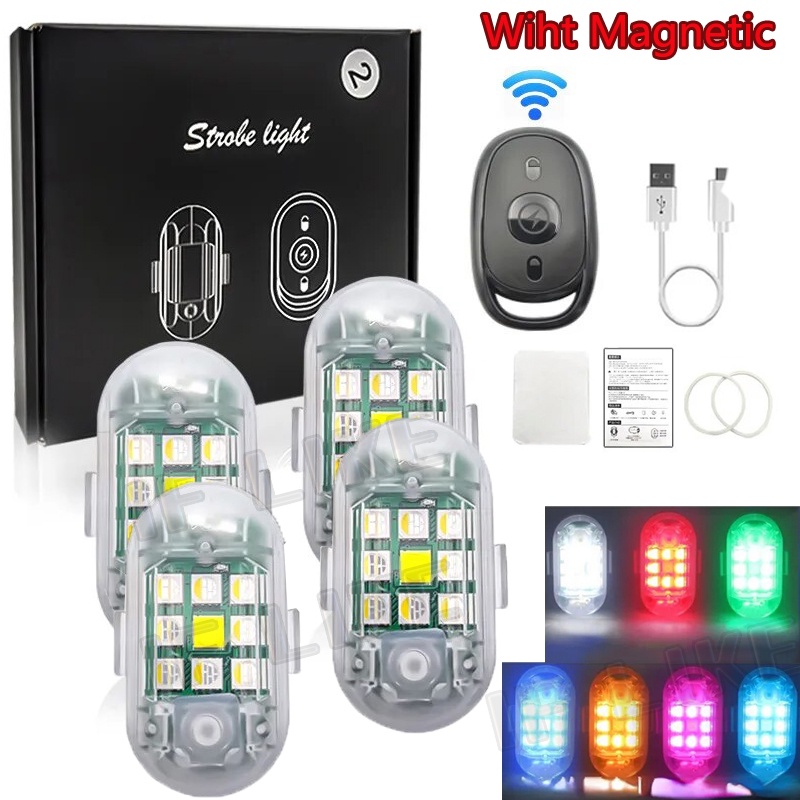ไฟกระพริบ LED RGB หลายโหมด ควบคุมด้วยรีโมตไร้สาย แม่เหล็ก สําหรับรถจักรยานยนต์ โดรน