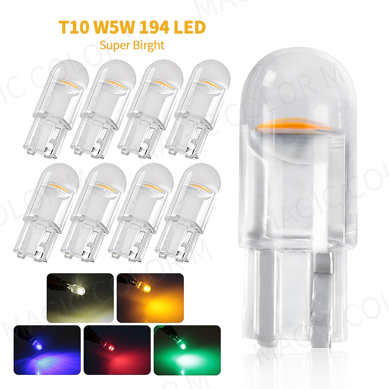 T10 W5W 194 LED หลอดไฟป้ายทะเบียนรถ COB แก้ว 6000k ไฮไลท์อ่านหนังสือ โคมไฟโดมมาร์กเกอร์ลิ่มโคมไฟสากล 12V สีขาว