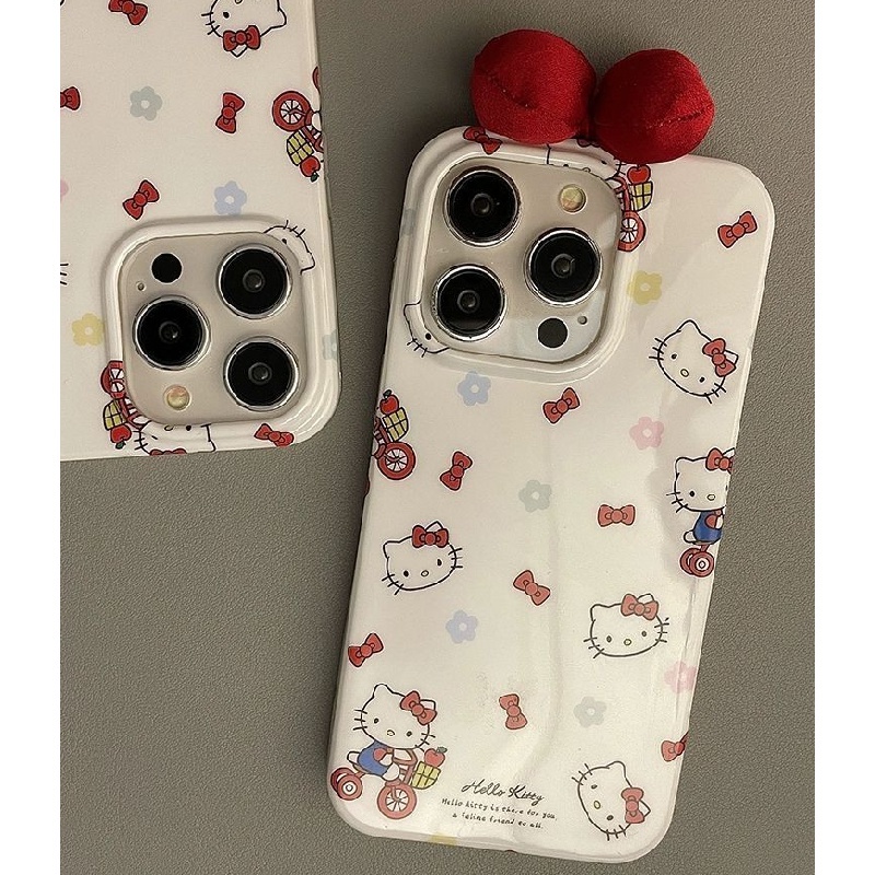 Iphone1 iPhone15 เคสโทรศัพท์ Niche ins Bow Hello Kitty เคสโทรศัพท์ซิลิโคนเหมาะสําหรับ iPhone15 โทรศัพท์เคสโทรศัพท์