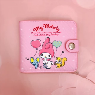 ใหม่ กระเป๋าสตางค์ หนัง PU ใบสั้น ลายการ์ตูน kuromi Cinnamoroll Pochacco melody Kitty พร้อมกระดุม สําหรับเด็ก