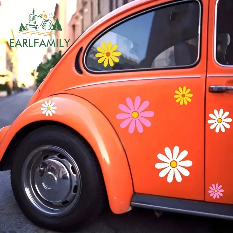 Earlfamily สติกเกอร์ ลายดอกเดซี่น่ารัก กันน้ํา 13 ซม. สําหรับติดตกแต่งรถยนต์ แล็ปท็อป หมวกกันน็อค หน้าต่าง