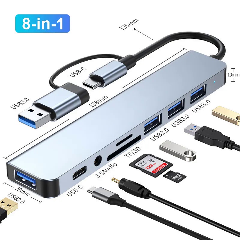 8-IN-2 USB HUB 3.0 USB C HUB Dock Station 5Gbps High Speed Transmission USB Splitter Type C to USB O