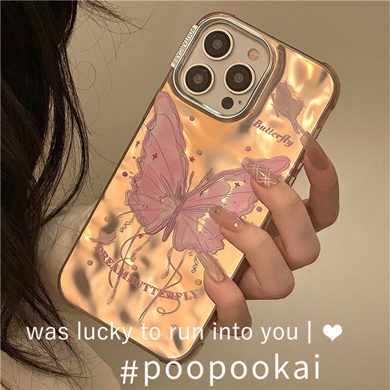 Huiwanju เคสโทรศัพท์มือถือนิ่ม ลายผีเสื้อ สีชมพู สําหรับ Iphone Apple 15pro ip14promax 13 12 11 15plus 15