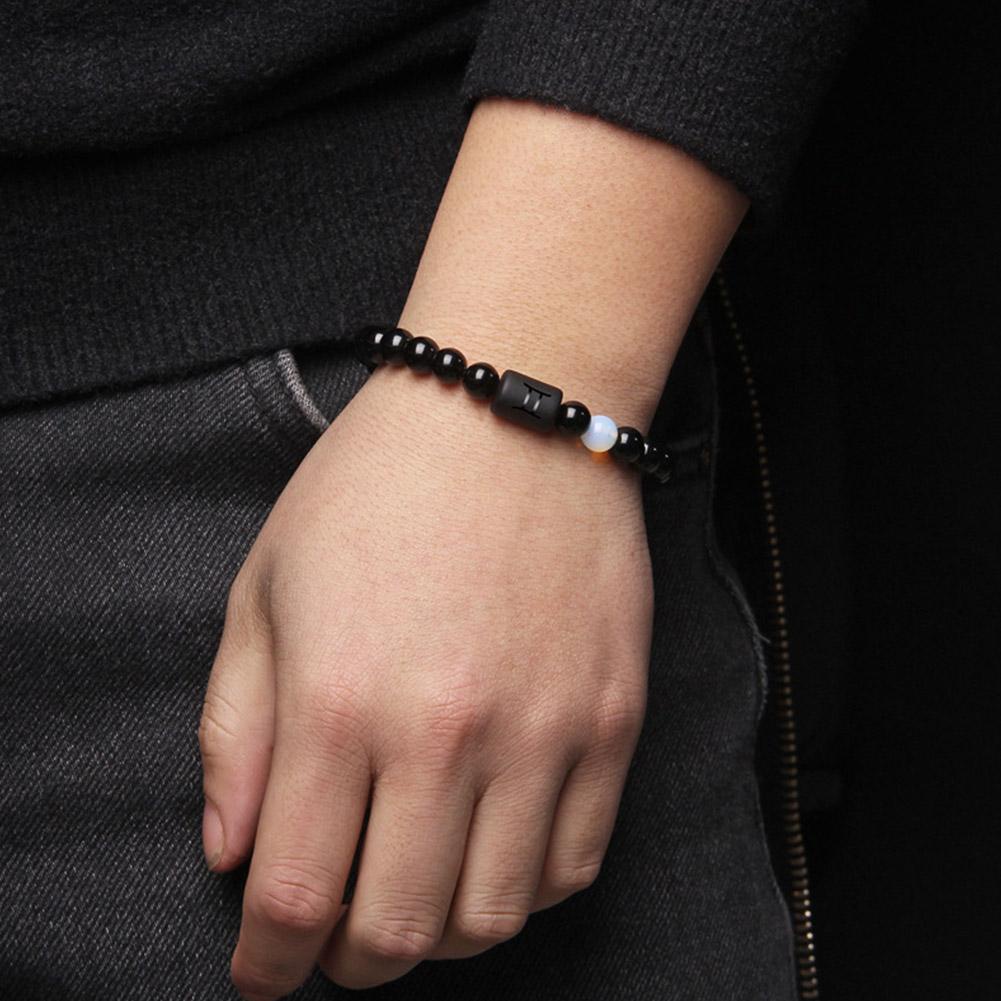 Limerence สร้อยข้อมือหินถัก 12 กลุ่มดาว สีดํา ยืดหยุ่น เหมาะกับฤดูร้อน สําหรับผู้ชาย และผู้หญิง B1D7