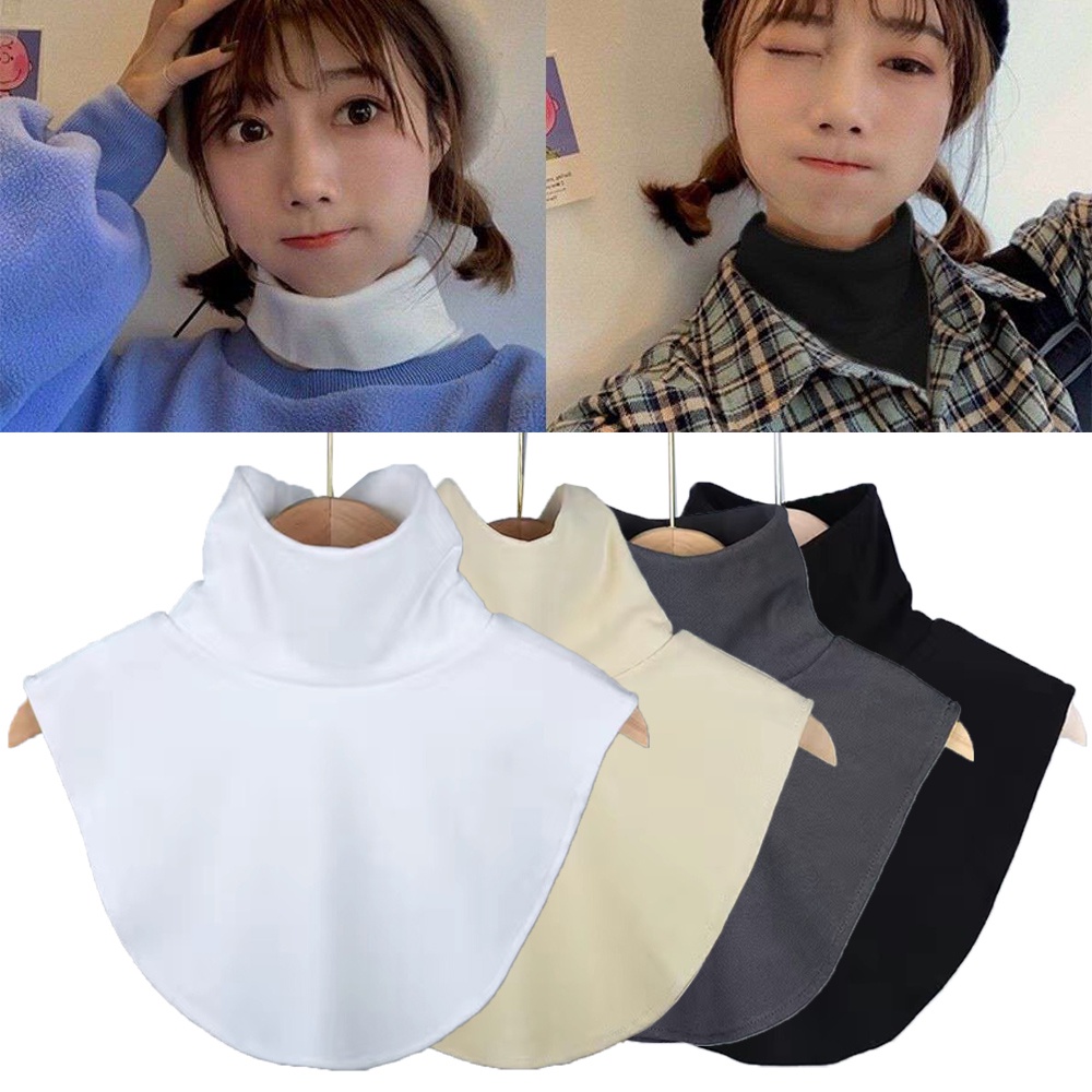 เสื้อเบลาส์ คอเต่าปลอม ผ้าพันคอ สีพื้น แบบถอดออกได้ แฟชั่นฤดูใบไม้ร่วง และฤดูหนาว สําหรับผู้หญิง