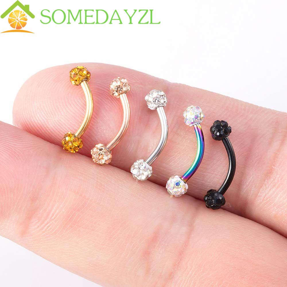 Somedayzl จิวเจาะคิ้ว สเตนเลส ทรงโค้ง ประดับพลอยเทียม