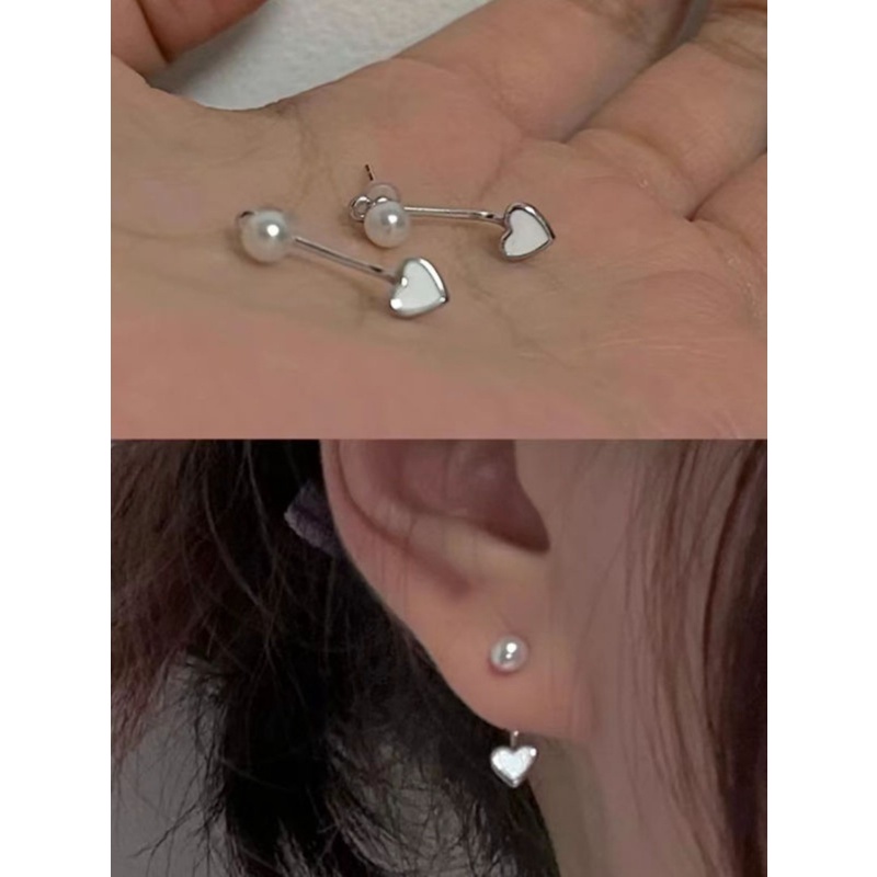 พร้อมส่ง ต่างหูเงิน 925 ชุบเงิน 925 รูปหัวใจ สีขาว ประดับมุก เครื่องประดับ