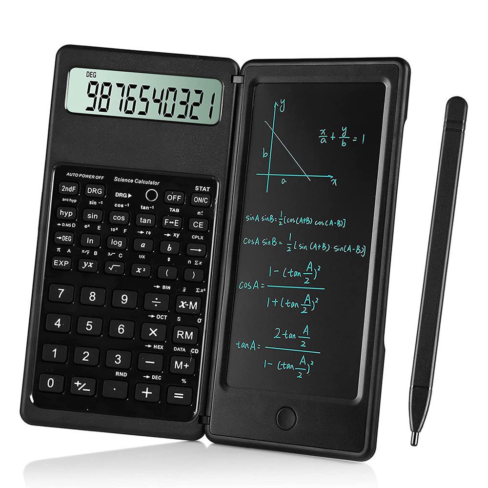 เครื่องคิดเลขวิทยาศาสตร์ หน้าจอ LCD 12 หลัก พับได้ พร้อมบอร์ดเขียนด้วยลายมือ ใช้แบตเตอรี่คู่ สําหรับบ้าน สํานักงาน วิศวกร