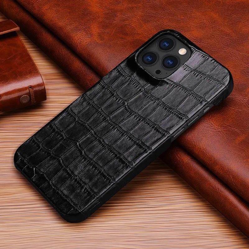 เคสโทรศัพท์มือถือ หนังวัวแท้ ลายหนังจระเข้ แบบแข็ง สีวาว พรีเมี่ยม สําหรับ iPhone 15 Pro Max 14 Plus 13 12 11 Pro