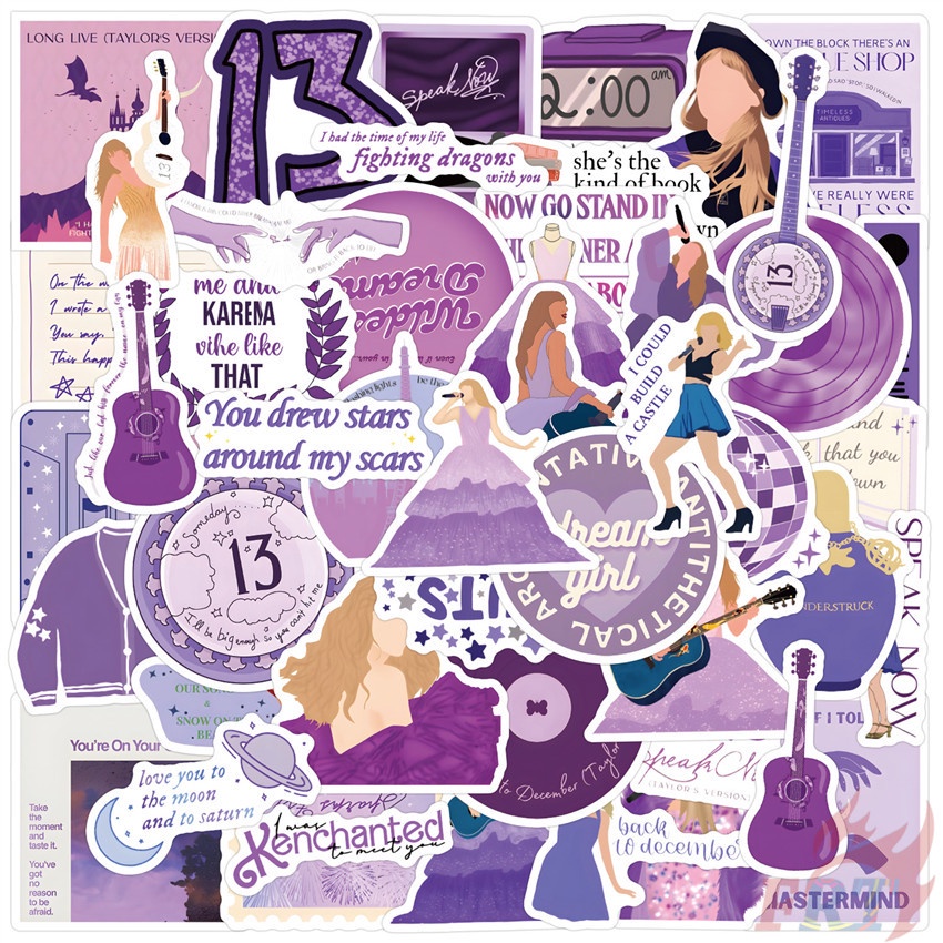 Ts อัลบั้มเพลง สติกเกอร์เนื้อเพลง สีม่วง สติกเกอร์แฟชั่น กันน้ํา DIY 50 ชิ้น/เซต