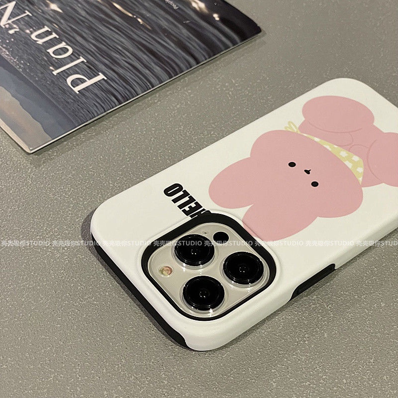 เคสโทรศัพท์มือถือ แบบสองชั้น ลายกระต่ายนั่ง สีชมพู สําหรับ iPhone15 14 13 11 12Promax 11Promax 12Pro