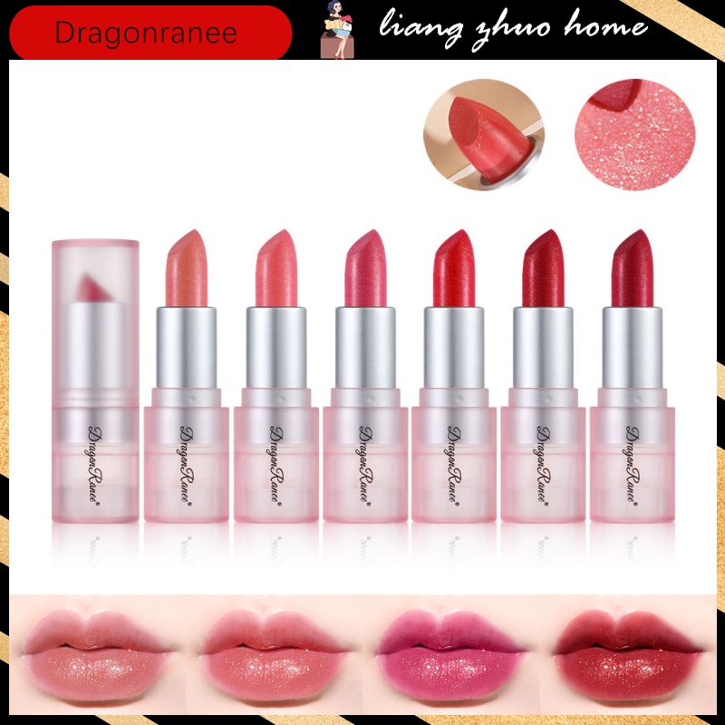 Dragon Ranee ลิปสติก ลิปกลอส กลิตเตอร์ สีชมพู มุก กันน้ํา ติดทนนาน 6 สี