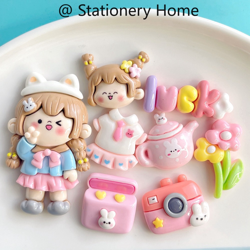 สติกเกอร์แม่เหล็ก รูปเด็กผู้หญิงน่ารัก 3D สีชมพู สําหรับติดตกแต่งตู้เย็น