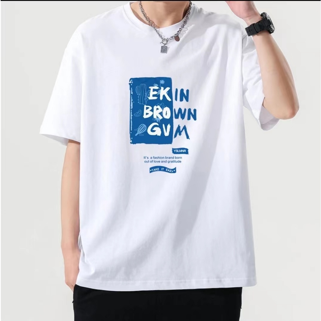 TEETWO3 พร้อมส่ง! เสื้อยืดOversize ผ้าCOTTON100%ลาย"EKIN BROWN GVM" เนื้อผ้าเกรดพรีเมียม คอกลมไม่ยืด