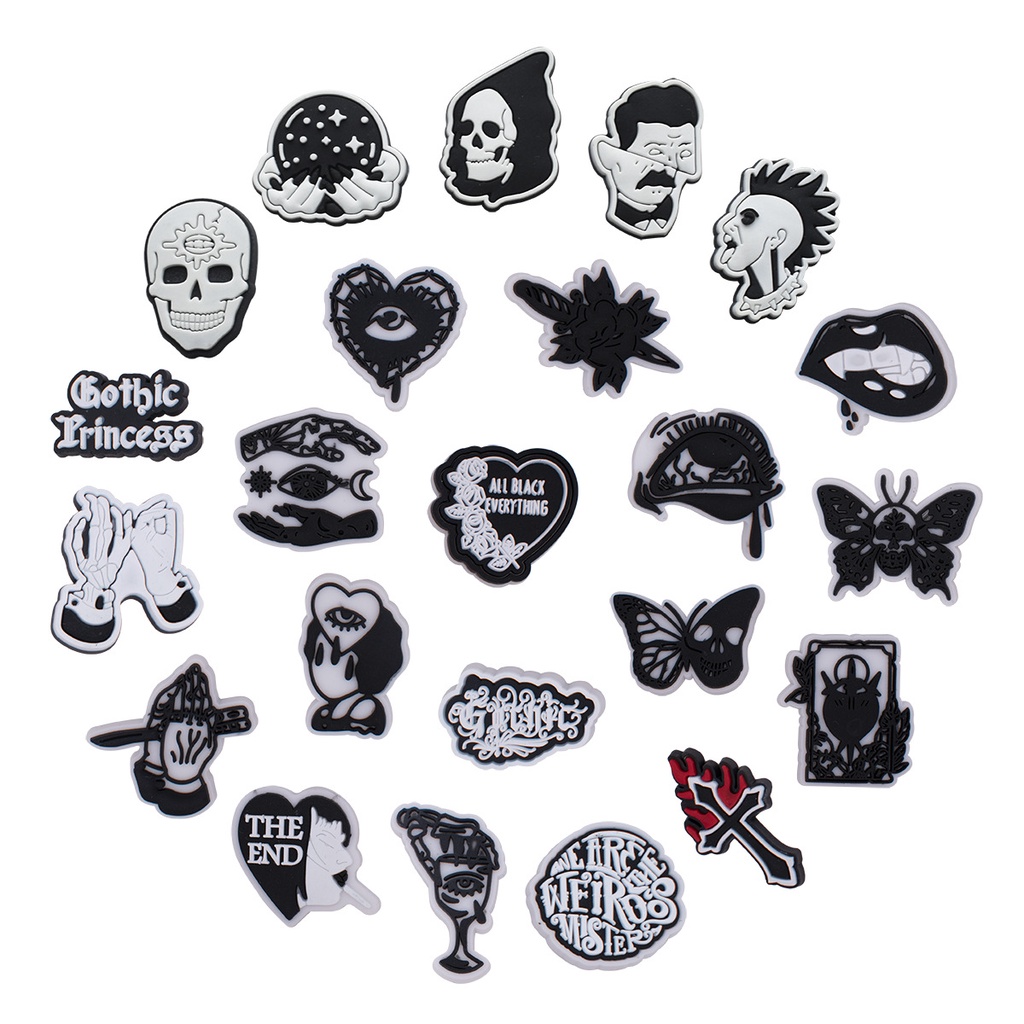 ❤️ฮาโลวีน❤️ Jibbitz หัวเข็มขัดรองเท้าชายหาด ถอดออกได้ ลายผีเสื้อ สีดําเข้ม DIY