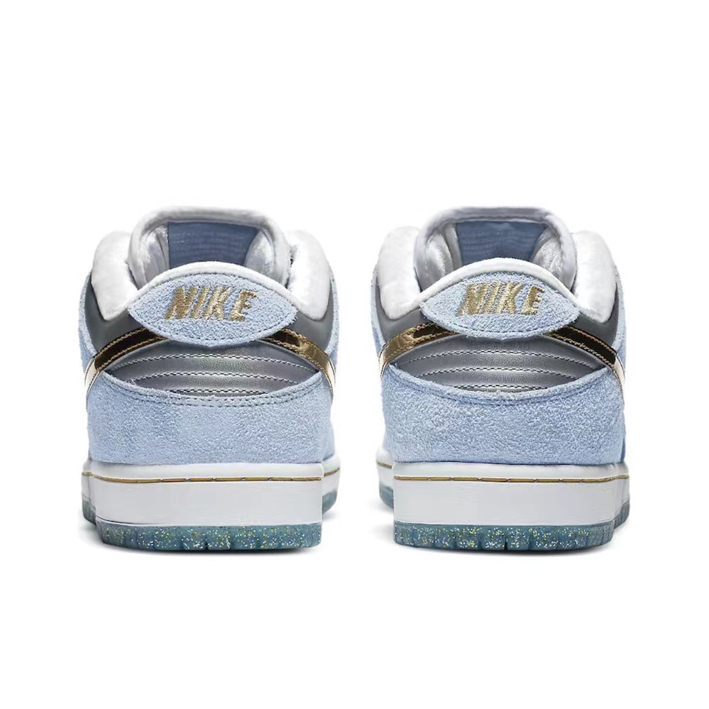 ของแท้ Sean Cliver x Nike SB dunk LOW Pro QS สีขาวสีน้ำเงินทอง รองเท้า train