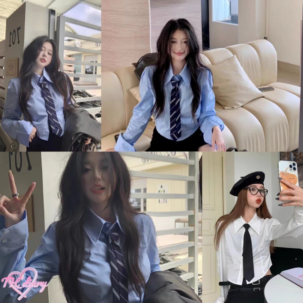 (จัดส่งจากกรุงเทพฯ) ฤดูใบไม้ร่วงรูปแบบใหม่ ผอมเพรียว เวอร์ชั่นเกาหลีสไตล์ฮ่องกง แขนยาวหลวม เสื้อเชิ้ตผู้หญิง