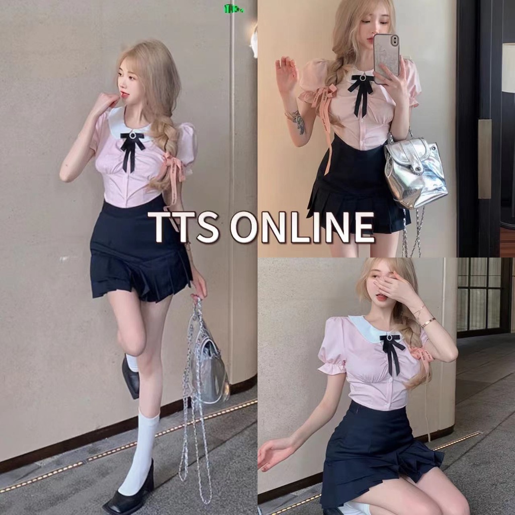 TTS🌞ดีไซน์เก๋ หอมหวาน สไตล์อเมริกัน ชุดสูทคอตุ๊กตาสาวฮอต jk สูท สีดำ ชมพู