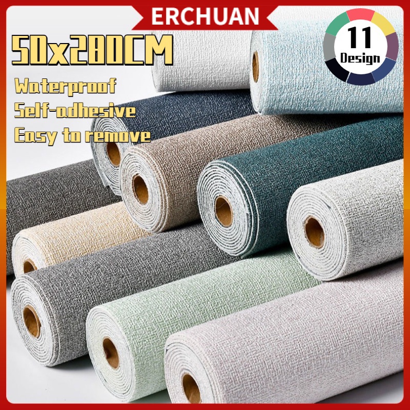 Erchuan สติกเกอร์ติดผนัง ผ้าลินิน 3D กันน้ํา กันน้ํามัน มีกาวในตัว ไม่ทิ้งรอยกาว สําหรับห้องนอน ห้องนั่งเล่น ปรับปรุงใหม่