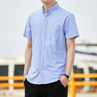 เสื้อเชิ้ตแขนสั้น ผ้าออกซ์ฟอร์ด ผ้าทอลายทแยง หนานุ่ม สบาย ทนทาน