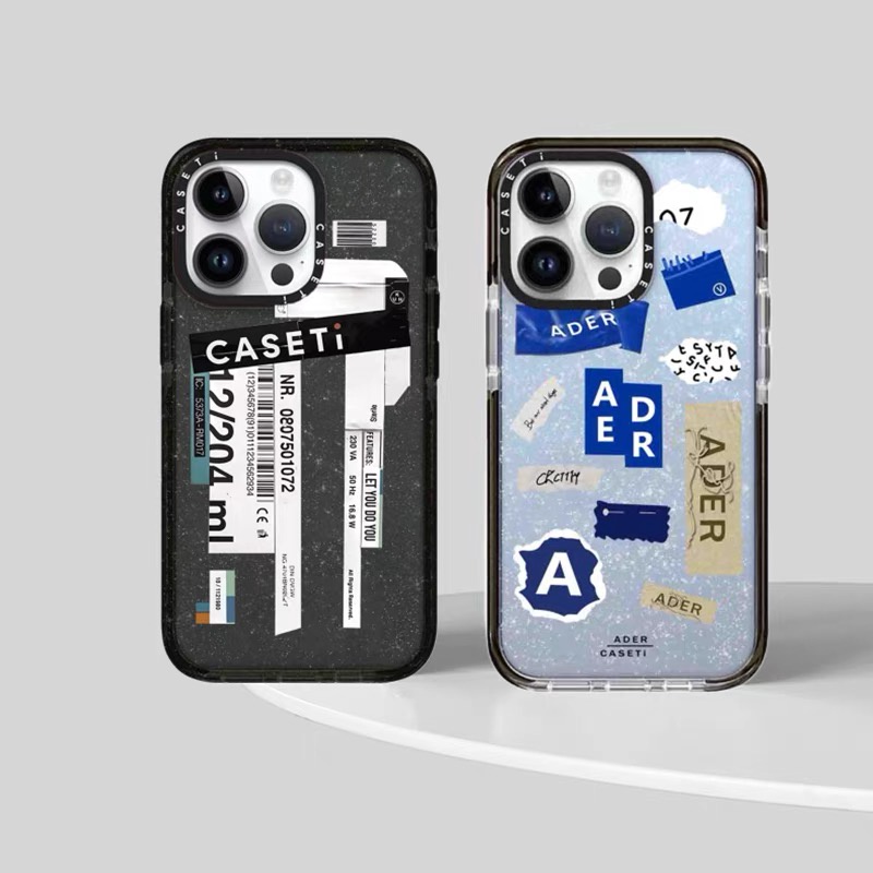 Casetify เคสโทรศัพท์มือถือแบบนิ่ม ใส กันกระแทก ลายฉลาก ADER แต่งกลิตเตอร์ สําหรับ iPhone 15Pro Max 15Pro 15 14 13 12 11 Pro Max