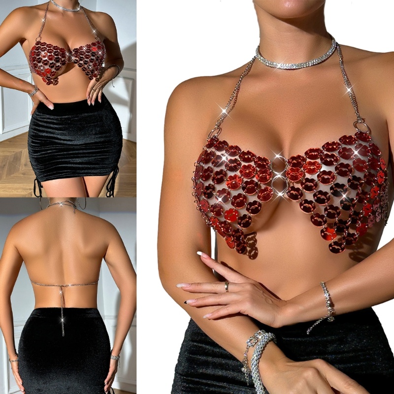 SIY Body Jewelry Accessories Bohemian Sparkly Bikini Chain Sequins ชุดชั้นใน-Bra