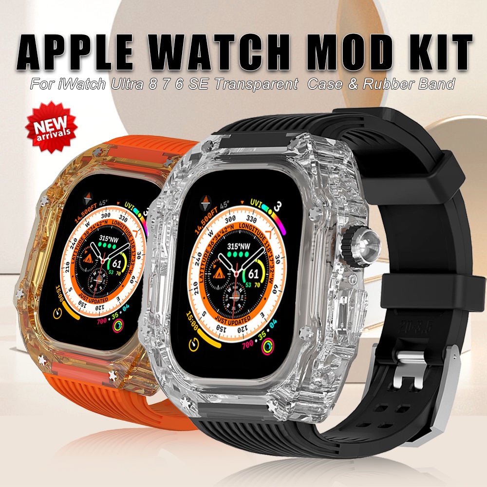 สายนาฬิกาข้อมือยาง แบบใส ลายทาง หรูหรา สําหรับ Apple Watch Ultra iWatch Series 9 8 7 6 5 4 SE 45 มม. 44 มม.