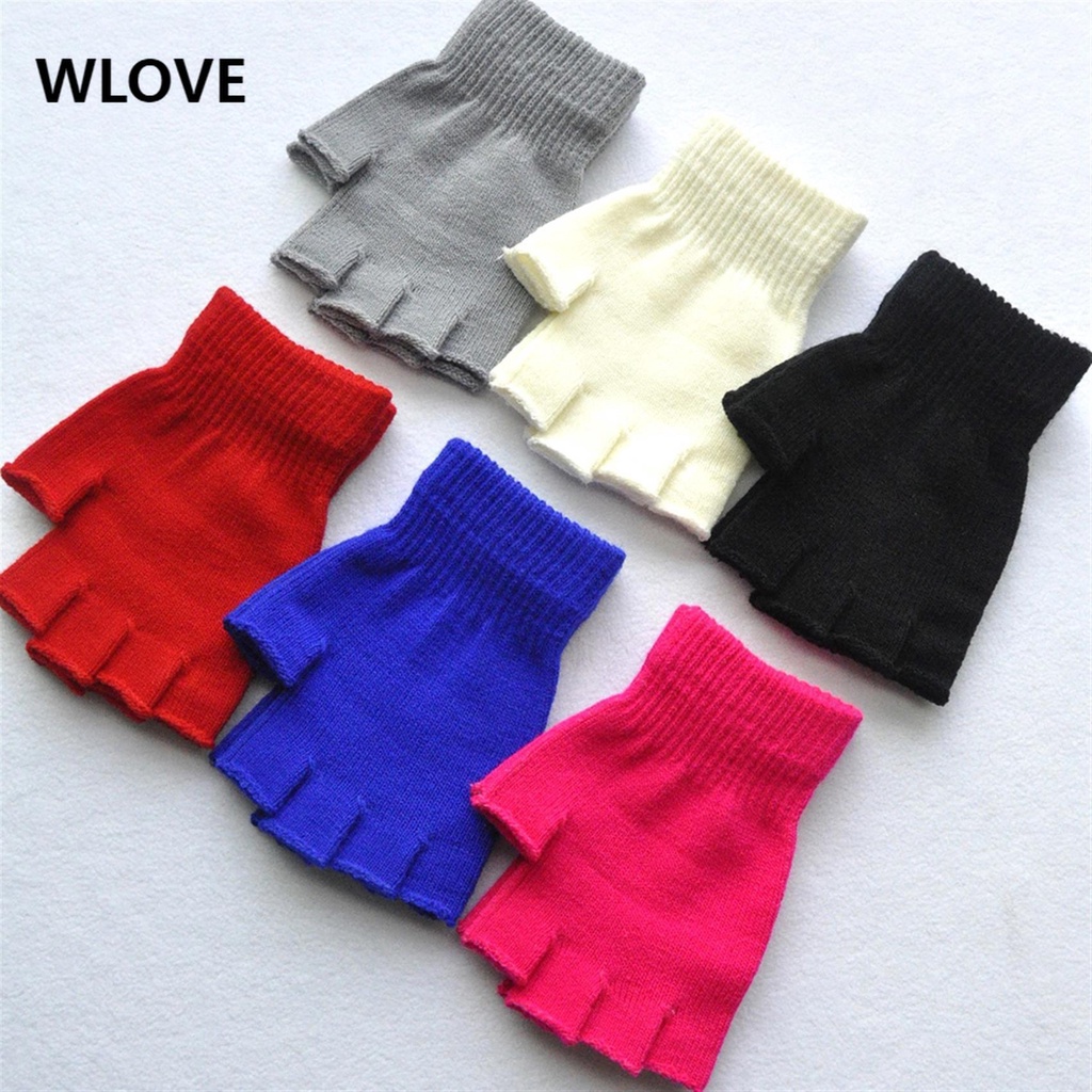 เด็กกลางแจ้งฤดูหนาวที่อบอุ่นถักครึ่งปาล์มถุงมือครึ่งนิ้วสําหรับผู้ชายผู้หญิงขี่จักรยานกีฬา(wljq1030)