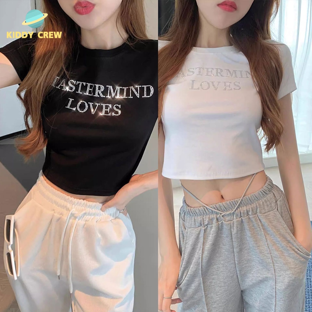 เสื้อแขนสั้นผู้หญิง y2k คอกลม เรียบๆ เซ็กซี่ เกาหลี
