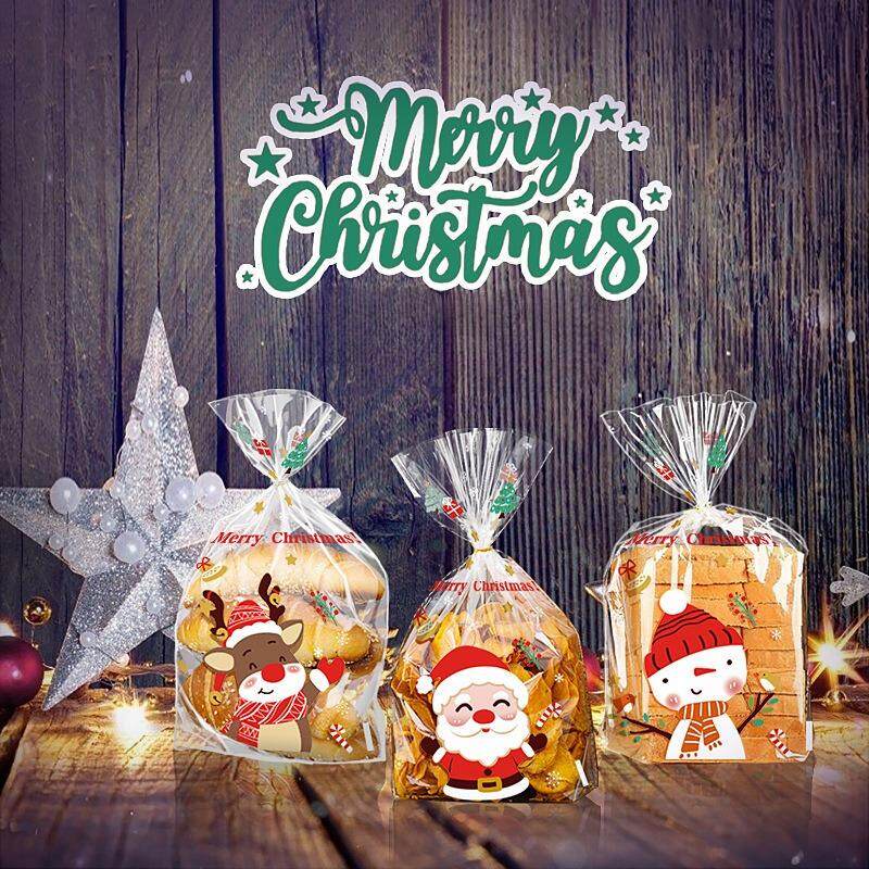 ถุงพลาสติก OPP Christmas Theme ขนาด 13x27cmและ ขยายข้าง 16x24+3cm แพคละ 47-50ใบ