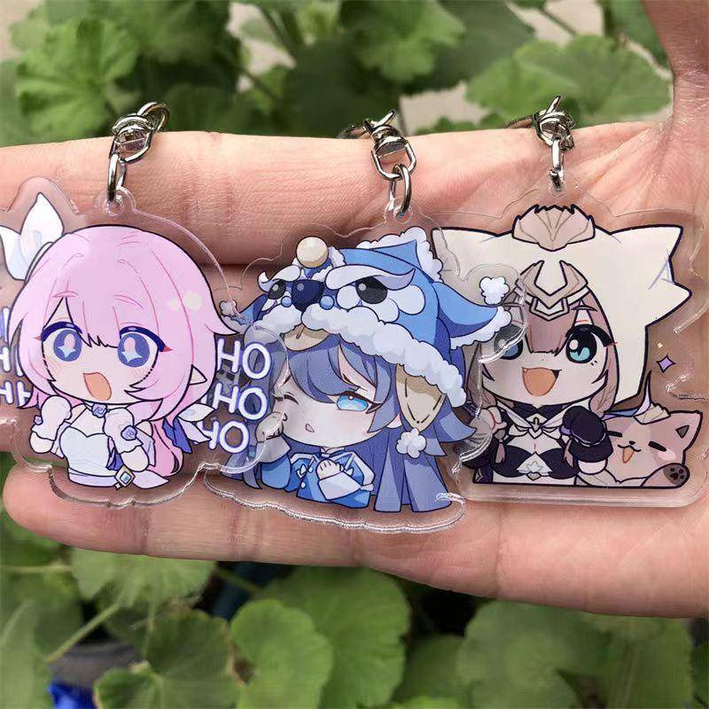 Elysia พวงกุญแจอะนิเมะเกม Kiana Kaslana Raiden Zaychik Theresa Murata Key แหวนอุปกรณ์เสริมกระเป๋าเป้สะพายหลังคอสเพลย์จี้ Prop Badge ของขวัญ