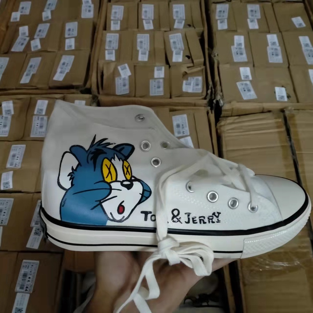 TOM JERRY HAND-PAINTED CANVAS SHOES FEMALE NAME CONVERSE 1970S HIGH-TOP TOM AND JERRY CAT AND MOUSE