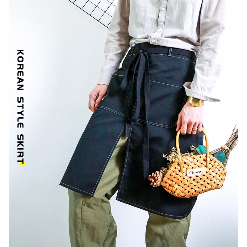 JoyMart Workwear สไตล์ผ้ากันเปื้อนครึ่งความยาวผ้ากันเปื้อนทํางานผ้ากันเปื้อนผ้าใบร้านกาแฟชุดผ้ากันเปื้อนเชฟชุดร้านอาหาร Anti-Fouling Dirt-Resistant Studio